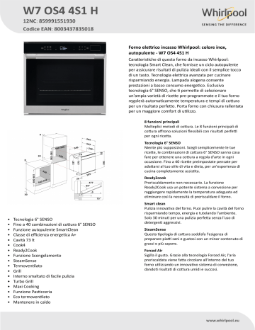 Whirlpool W7 OS4 4S1 H Oven Product Data Sheet | Manualzz