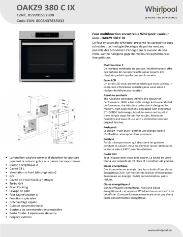 Four multifonction encastrable Whirlpool: couleur inox - AKP 475/IX