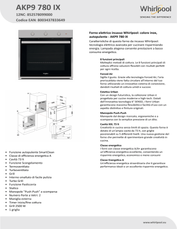 Whirlpool AKP9 780 IX Oven Product Data Sheet | Manualzz