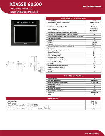 KitchenAid KOASSB 60600 Oven Product Data Sheet | Manualzz