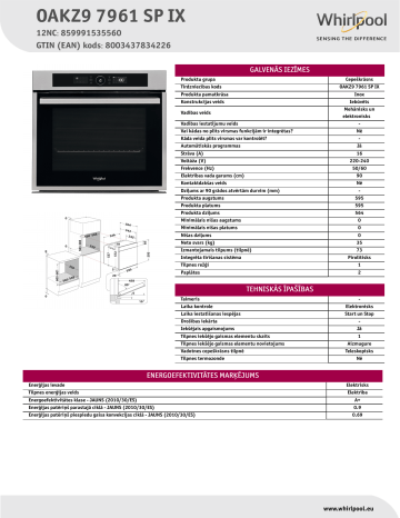 Whirlpool OAKZ9 7961 SP IX Oven Product Data Sheet | Manualzz
