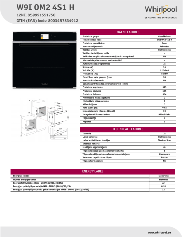 Whirlpool W9I OM2 4S1 H Oven Product Data Sheet | Manualzz