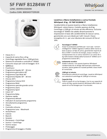 Whirlpool SF FWF 81284W IT Washing machine Product Data Sheet | Manualzz