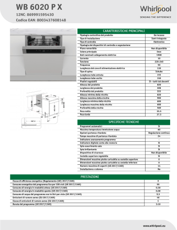 Whirlpool WB 6020 P X Dishwasher NEL Data Sheet | Manualzz