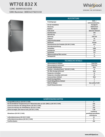 Whirlpool WT70I 832 X Fridge/freezer combination NEL Data Sheet | Manualzz
