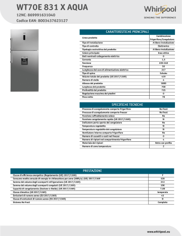 Whirlpool WT70E 831 X AQUA Fridge/freezer combination NEL Data Sheet | Manualzz