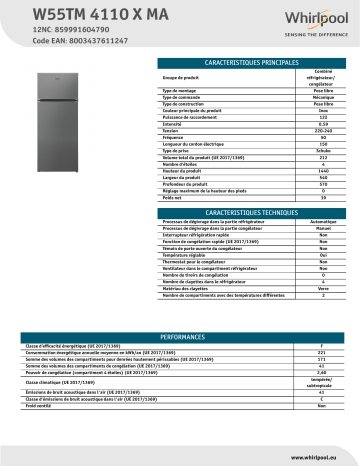 Whirlpool W55TM 4110 X MA Fridge/freezer combination NEL Data Sheet | Manualzz