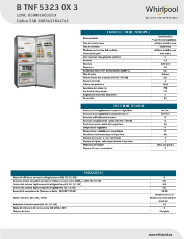 Whirlpool B TNF 5323 OX 3 Fridge/freezer combination NEL Data Sheet | Manualzz