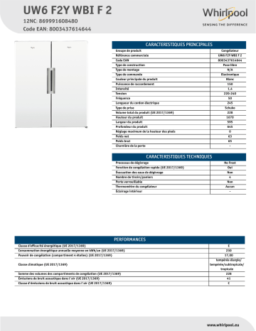 Whirlpool UW6 F2Y WBI F 2 Freezer NEL Data Sheet | Manualzz