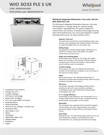 Whirlpool wio 3o33 del hot sale uk