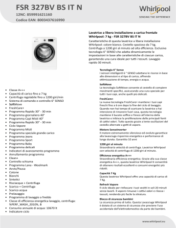 Whirlpool FSR 327BV BS IT N Washing machine Product Data Sheet | Manualzz