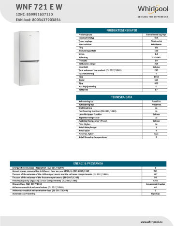 Whirlpool WNF 721 E W Fridge/freezer combination NEL Data Sheet | Manualzz