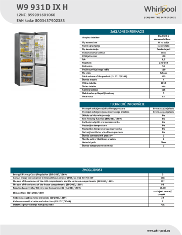Whirlpool W9 931D IX H Fridge/freezer combination NEL Data Sheet | Manualzz