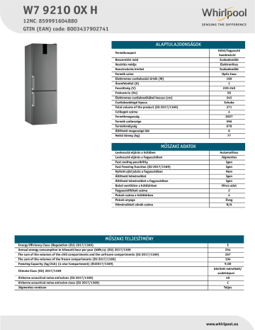 Whirlpool W7 921O OX H Fridge/freezer combination NEL Data Sheet | Manualzz