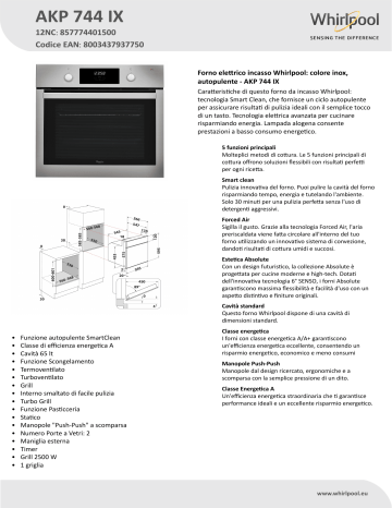 Whirlpool AKP 744 IX Oven Product Data Sheet | Manualzz