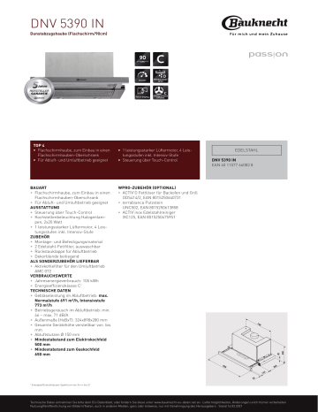 Bauknecht DNV 5390 IN Hood Product Data Sheet | Manualzz