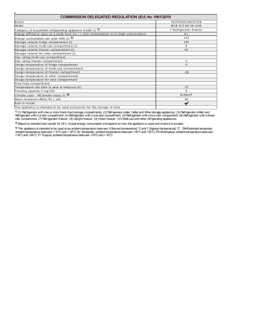 HOTPOINT/ARISTON BCB 313 AA VE I/HA Fridge/freezer combination Product  Fiche | Manualzz