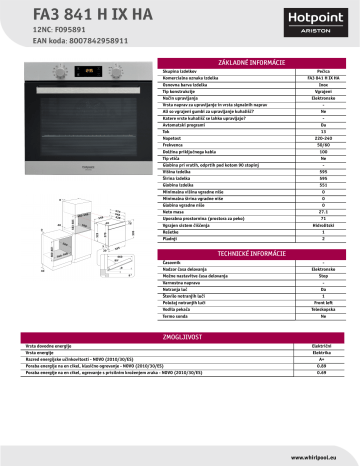 Духовой шкаф hotpoint ariston fa3 841 h ix ha