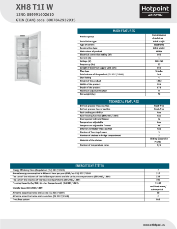 HOTPOINT/ARISTON XH8 T1I W Fridge/freezer combination NEL Data Sheet | Manualzz