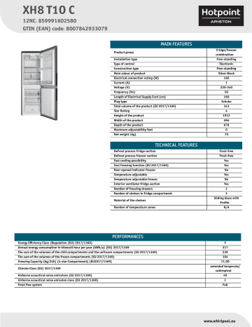 HOTPOINT/ARISTON XH8 T1O C Fridge/freezer combination NEL Data Sheet | Manualzz