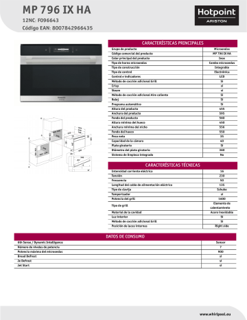 HOTPOINT/ARISTON MP 796 IX HA Microwave Product Data Sheet | Manualzz