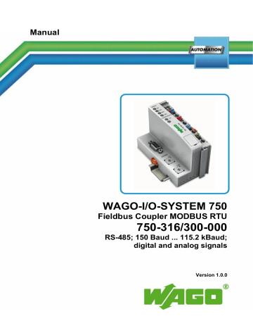 Power Supply Unit. WAGO MODBUS Fieldbus Coupler RTU | Manualzz