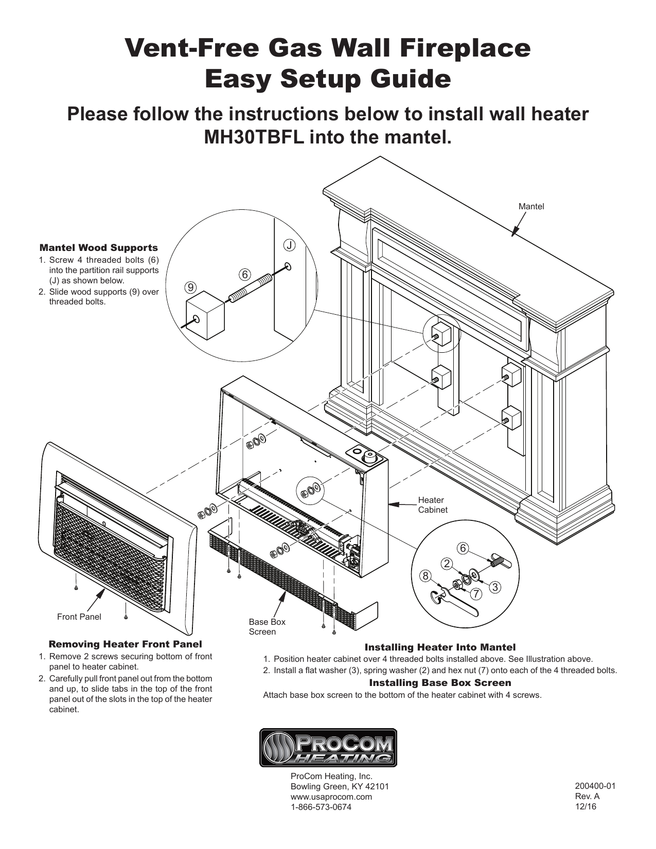 ProCom Heating FBD400RT Ventless Fireplace Product Manual | Manualzz