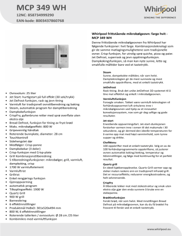 Whirlpool MCP 349 WH