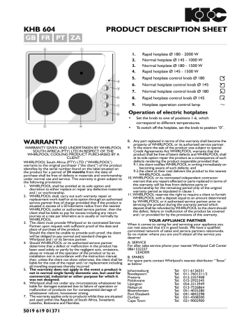KIC KHB 604/IX Hob Program Chart | Manualzz