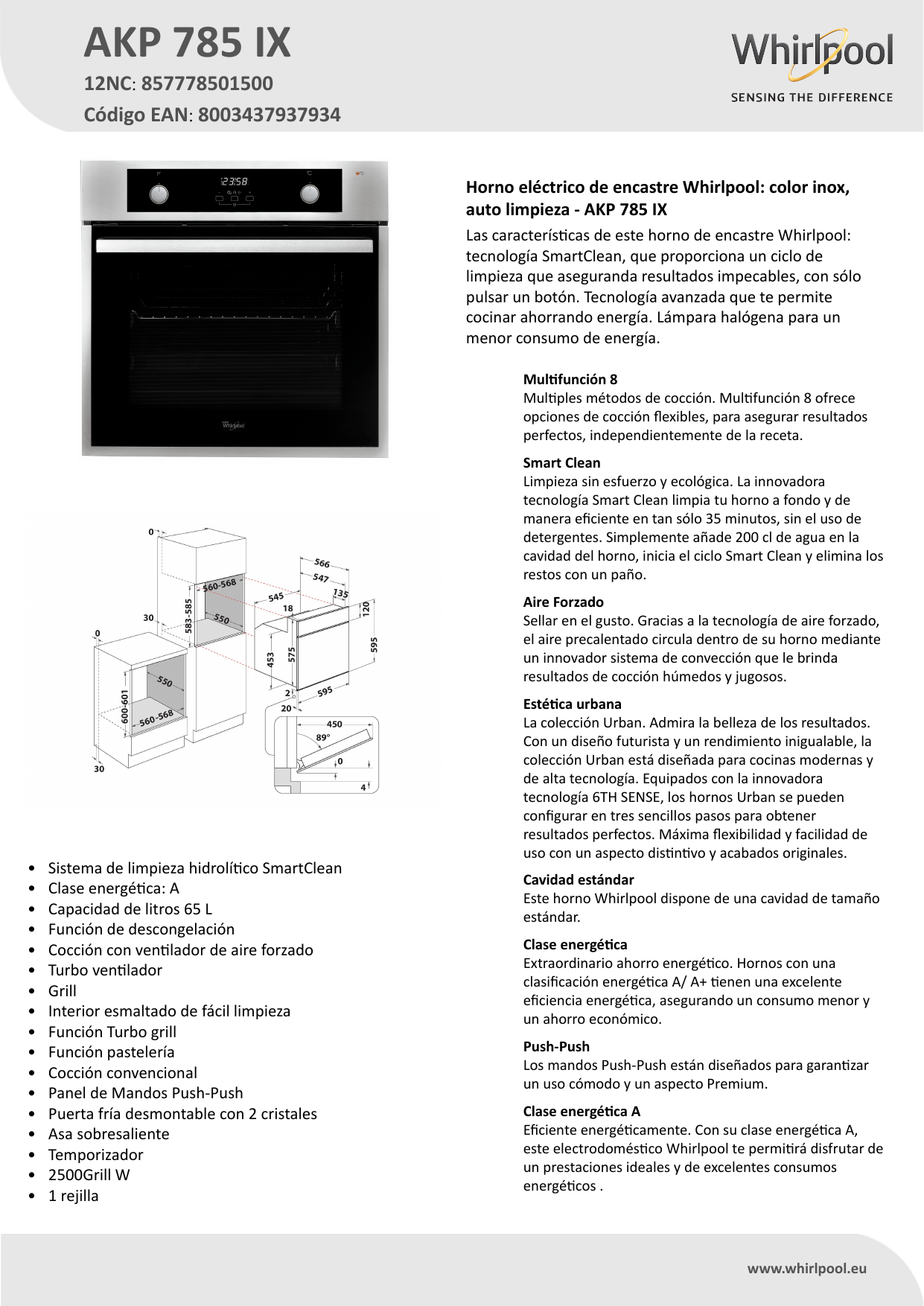 HORNO WHIRLPOOL AKP785IX MULT. - Electrochollo Villamartín
