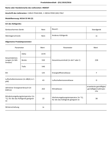 Indesit NCAA 55 NX Fridge/freezer combination Produktdatenblatt | Manualzz