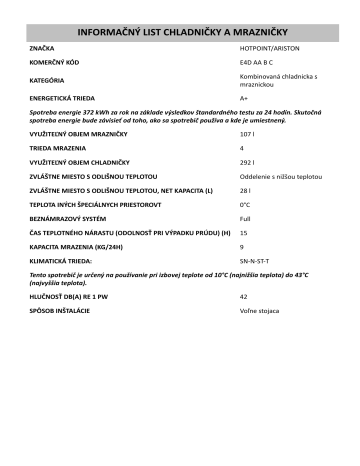 HOTPOINT/ARISTON E4D AA B C Fridge/freezer combination Informácie o  produkte | Manualzz
