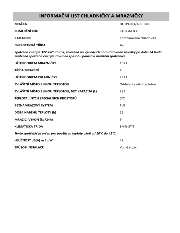 HOTPOINT/ARISTON E4DY AA X C Fridge/freezer combination Informácie o  produkte | Manualzz