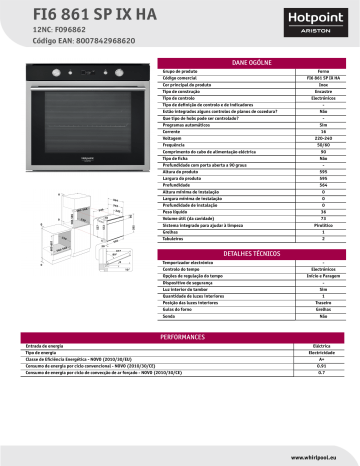 HOTPOINT/ARISTON FI6 861 SP IX HA Oven Product Data Sheet | Manualzz