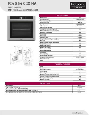 HOTPOINT/ARISTON FI4 854 C IX HA Oven Product Data Sheet | Manualzz
