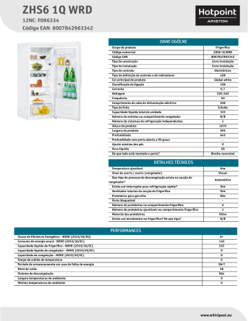 HOTPOINT/ARISTON ZHS6 1Q WRD Refrigerator Product Data Sheet | Manualzz