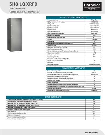 HOTPOINT/ARISTON SH8 1Q XRFD Refrigerator Product Data Sheet | Manualzz