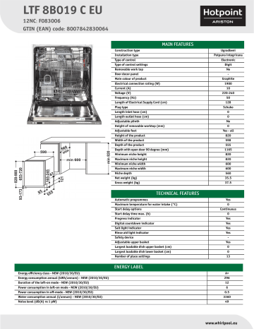 Hotpoint dishwasher hot sale ltf8b019