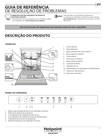 HOTPOINT/ARISTON ELTB 4B019 EU Dishwasher Manual Do Usuário | Manualzz