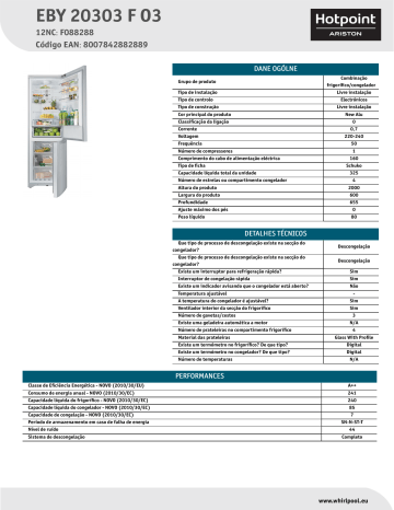 HOTPOINT/ARISTON EBY 20303 F O3 Fridge/freezer combination Product Data Sheet | Manualzz