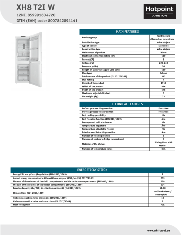 HOTPOINT/ARISTON XH8 T2I W Fridge/freezer combination NEL Data Sheet | Manualzz