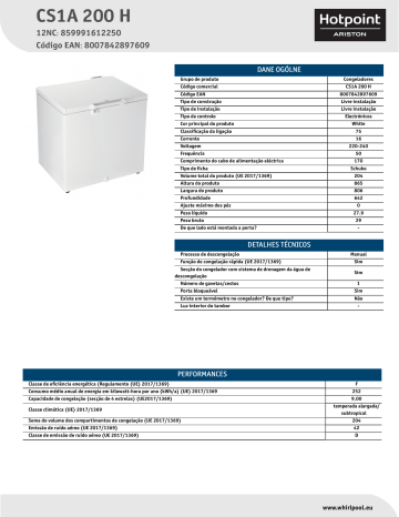 HOTPOINT/ARISTON CS1A 200 H Freezer NEL Data Sheet | Manualzz