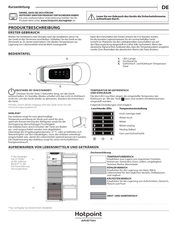 HOTPOINT/ARISTON BSZ 1802 AAA Refrigerator Benutzerhandbuch | Manualzz