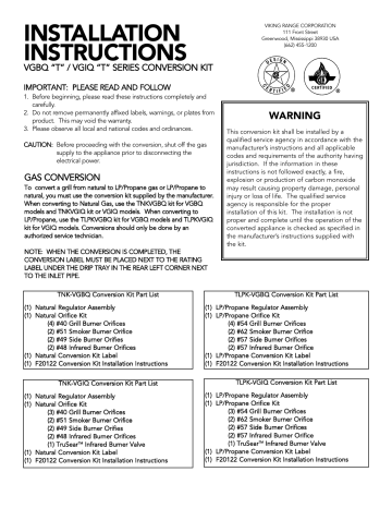 TNKVGBQ Viking Conversion Kit LP to Natural Gas