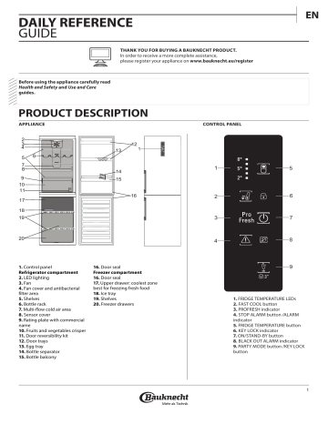 Bauknecht KGNF 18 IN EX Fridge/freezer combination Daily Reference Guide | Manualzz