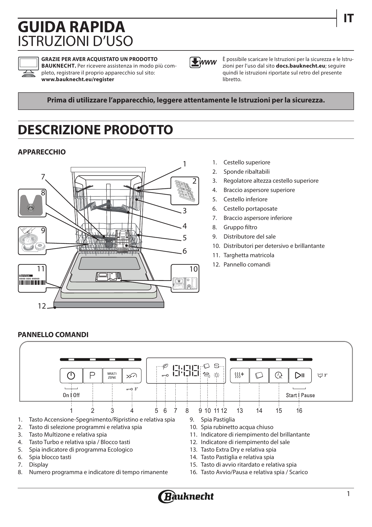 Bauknecht BFO 3C33 C Dishwasher Manuale utente | Manualzz