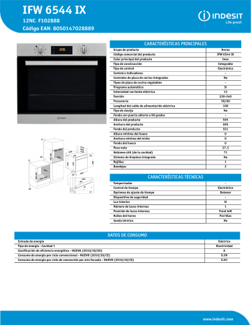Indesit IFW 6544 IX Oven Product Data Sheet | Manualzz
