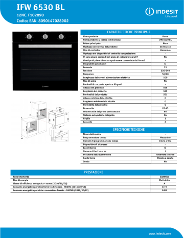 Indesit IFW 6530 BL Oven Product Data Sheet | Manualzz