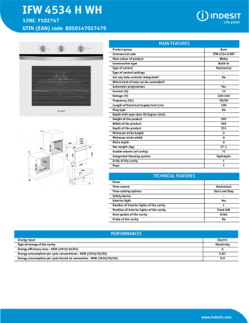 Indesit IFW 4534 H WH 71 L A Bianco