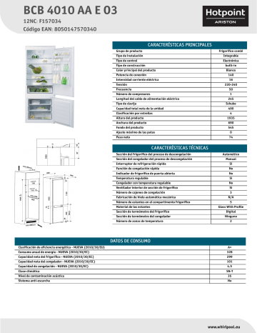 HOTPOINT/ARISTON BCB 4010 AA E O3 Fridge/freezer combination Product Data Sheet | Manualzz